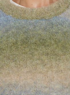 Highlighting texture detail of the Loyalty Knit Jumper Ocean Moss womens-jumpers in oversized short striped design with round neckline Princess Polly