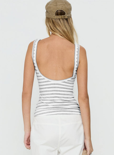 Keep It Light Low Back Vest Top Weiß / Grau gestreift