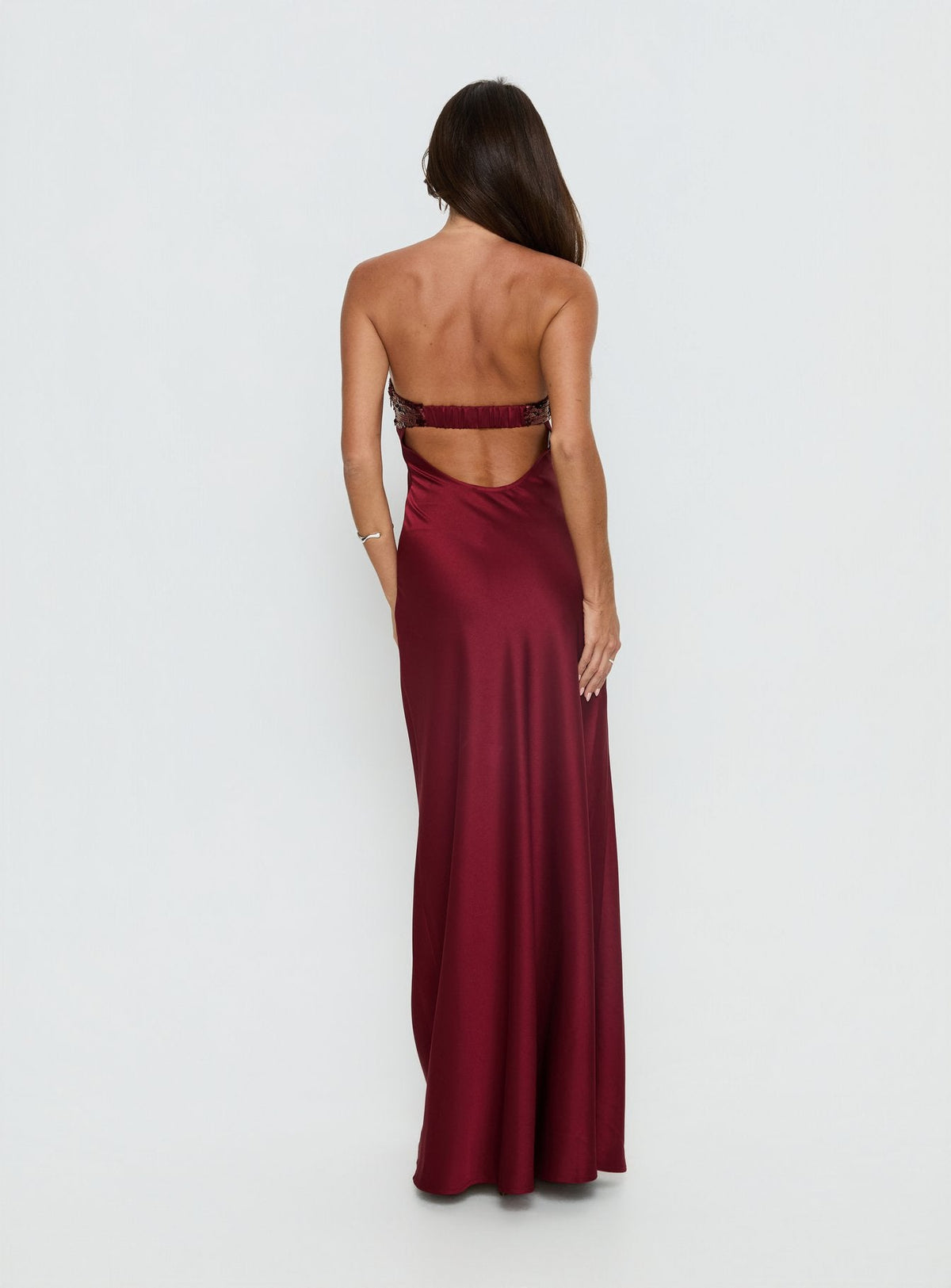 See The Vision Pailletten Bust Trägerloses Maxikleid Bordeauxrote