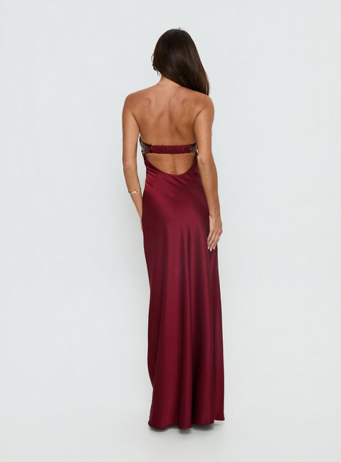 See The Vision Pailletten Bust Trägerloses Maxikleid Bordeauxrote