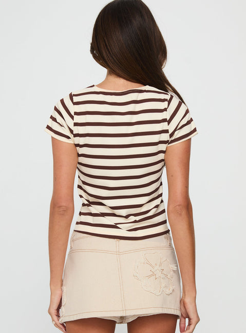 Marvella Button-Up-Top Beige / Braun gestreift