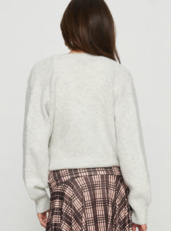 back view of model wearing Princess Polly Daelan Wrap Knit Cardigan Grey Marle Cropped Jumpers Jumpers 