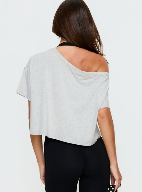 Bailea Off-Shoulder Cropped T-Shirt Grau Meliert