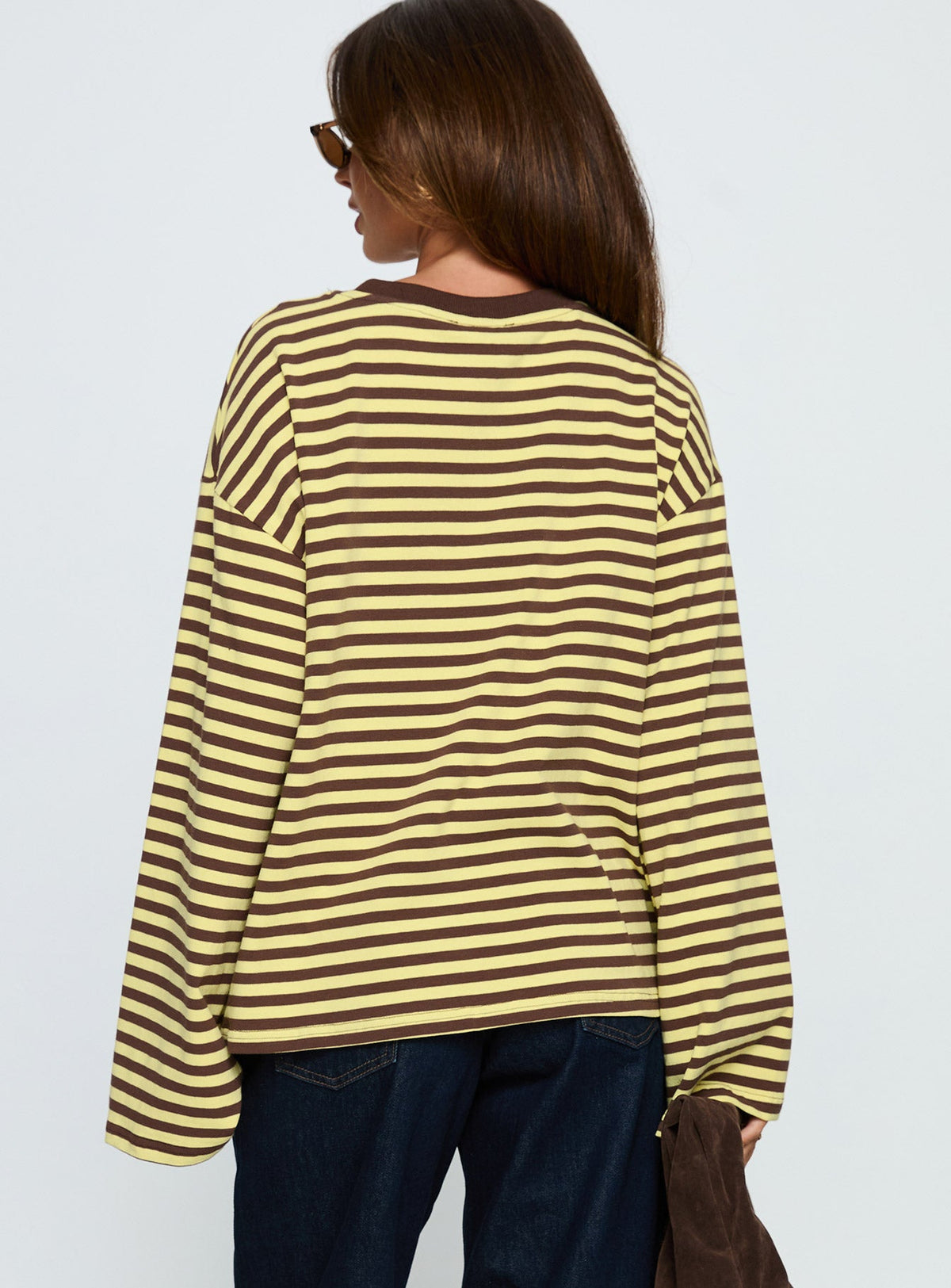 Settle Down Langarm-Top Gelb / Braun gestreift