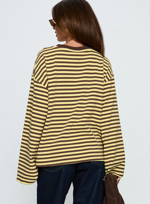 Settle Down Langarm-Top Gelb / Braun gestreift
