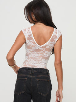 back view of model wearing Princess Polly Tantalize Bodysuit White Short Sleeve 
