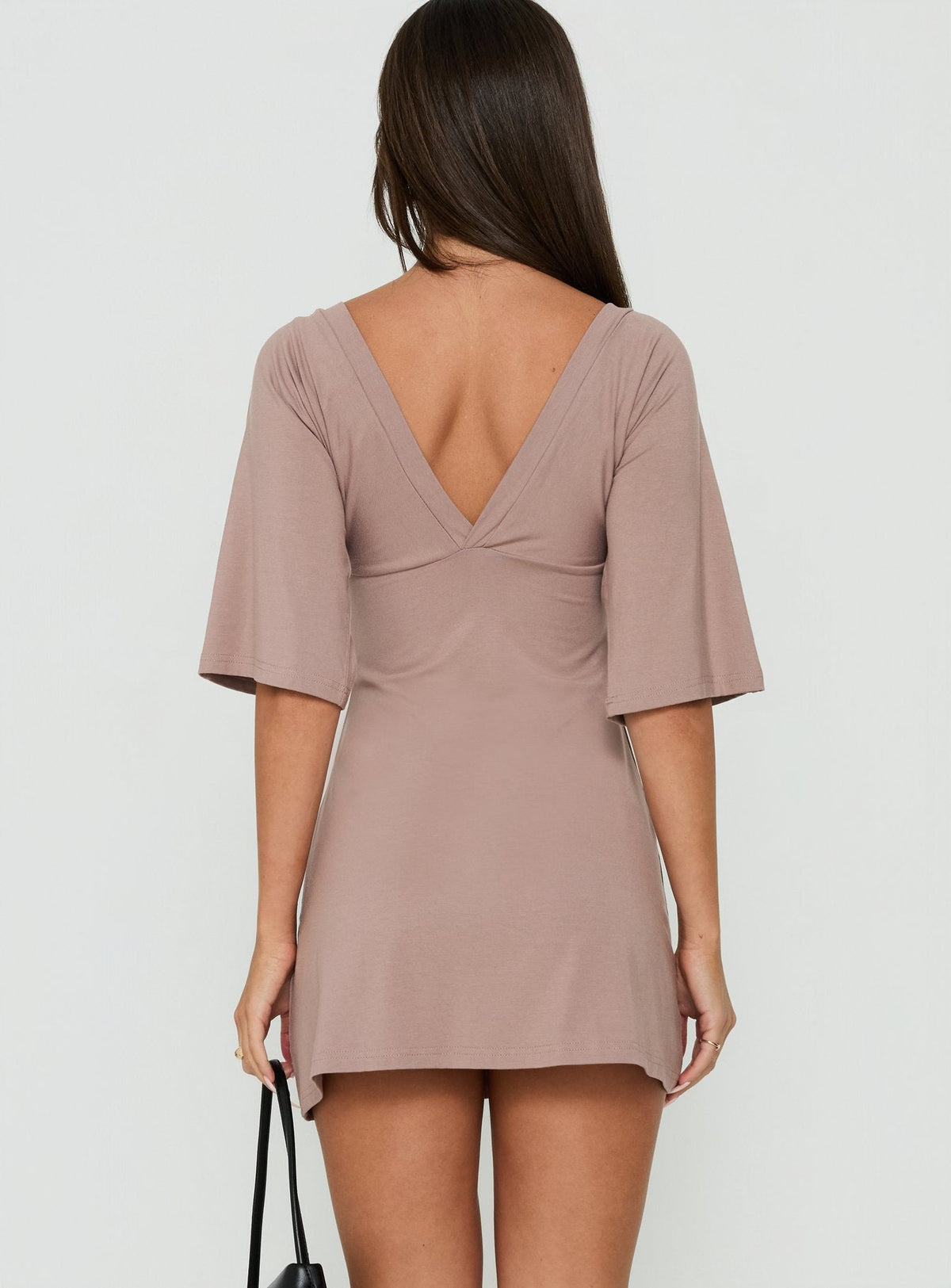Reyya 3/4-Arm V-Ausschnitt Minikleid Taupe