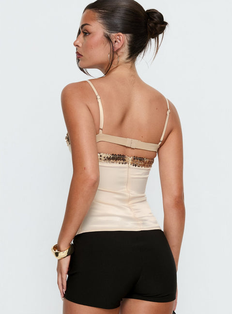 Myrah Layered Pailletten-Top Creme