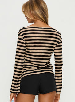 So Composed Langarm-Top mit U-Boot-Ausschnitt Latte Stripe