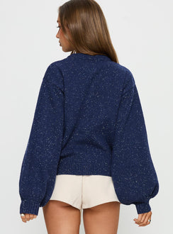 back view of model wearing Princess Polly Dorah Boxy Cardigan Navy Blue 