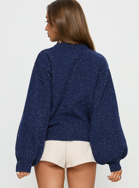 back view of model wearing Princess Polly Dorah Boxy Cardigan Navy Blue 