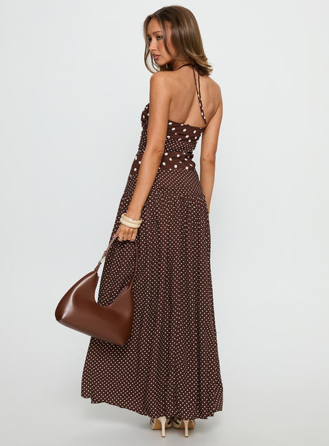 Marguerite Halter Maxikleid Braun Tupfen