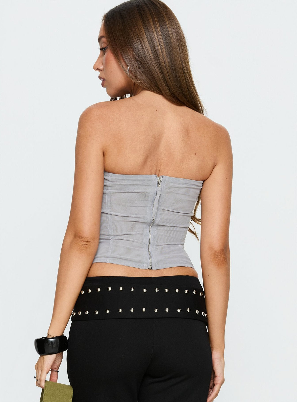 Oscuro Longline Mesh-Korsett-Oberteil Schiefergrau