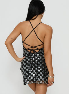 Discokugel-Pailletten-Spitzen-Minikleid Schwarz