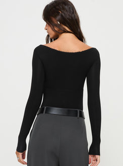 back view of model wearing Princess Polly Loveydove Bodysuit Black Long Sleeve Tops 