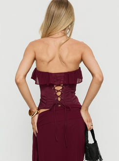 Holliann Trägerloses Korsett-Top mit Rüschen, Weinrot
