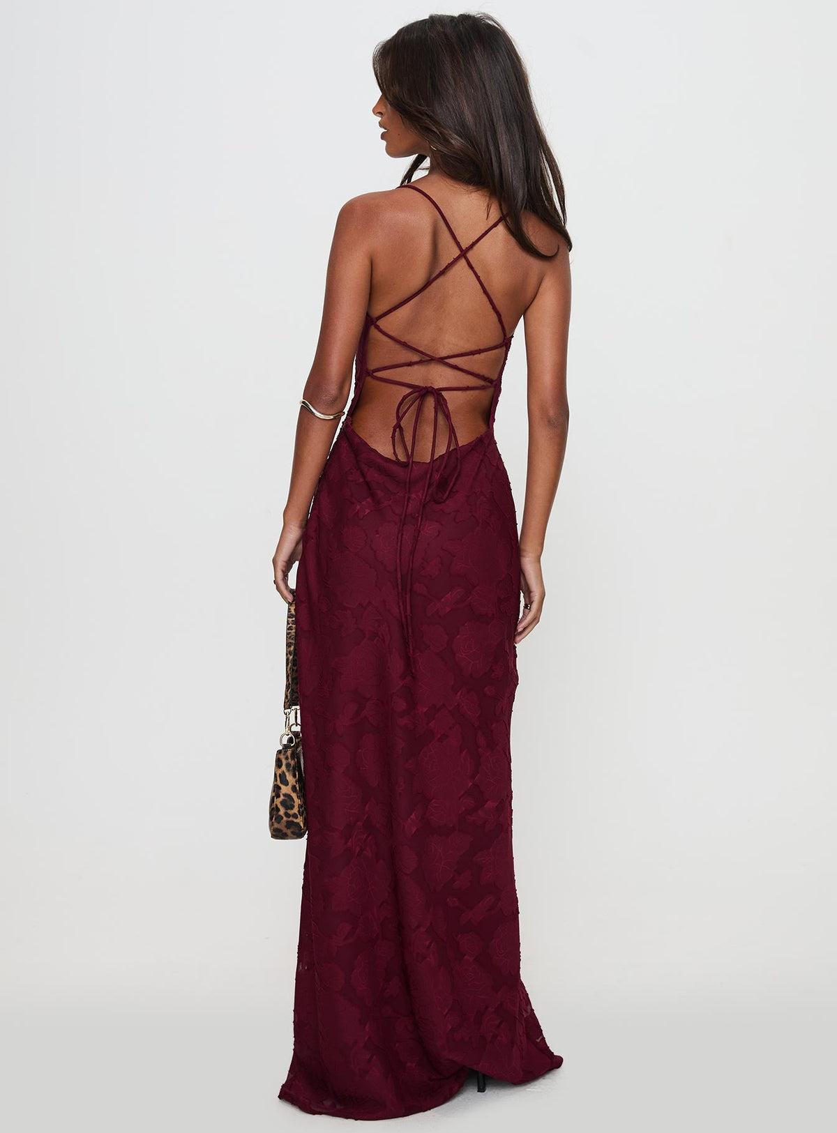 Celena Maxikleid Bordeauxrot Burnout Petite