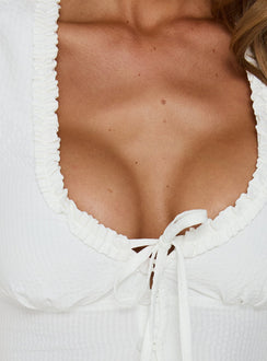 Kalysa Rüschen Kurzarm-Bluse Top Weiß