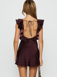 Kamillah Rüschen-Minikleid Bordeauxrote Gepunktet