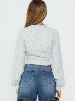 Presenting the Dawsen Button Down Cardigan Grey womens-jumpers in short length back view of model wearing Princess Polly