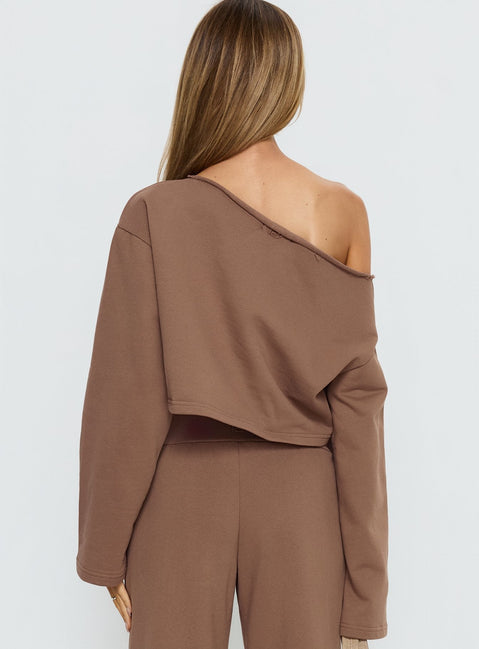Retreat Raw Edge Off-Shoulder Jumper Cocoa