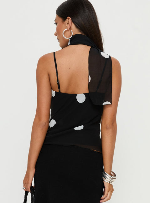 Jenae Schal Detail Cami Top Schwarz / Weiß Polka