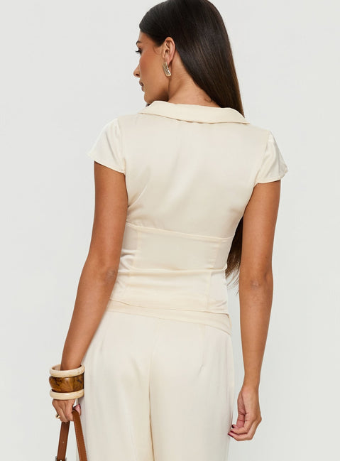 Aubrette Satin-Kragenoberteil Creme