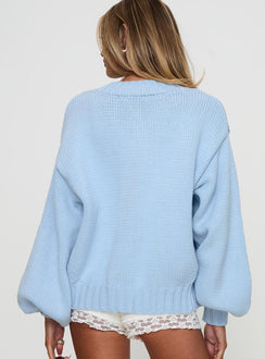 back view of model wearing Princess Polly Edern Cardigan Blue cropped 