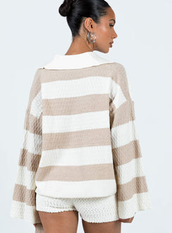 back view of model wearing Princess Polly Rick Sweater White/Beige 