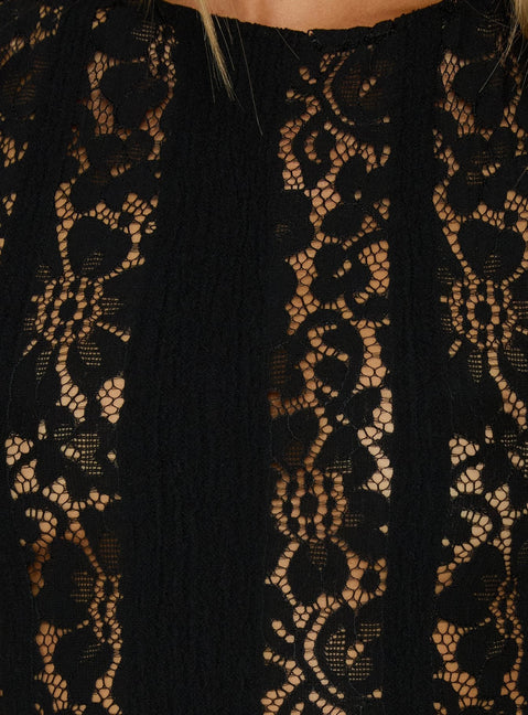 Laurenza Sheer-Spitzen-Maxikleid Schwarz