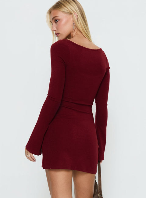 Larelle Wendbares Langarm-Strickminikleid Rot