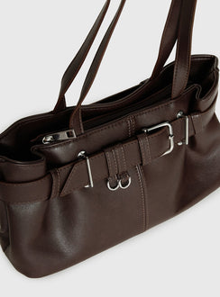 Views Of Capri Schultertasche aus Kunstleder mit Schnalle, Dunkelbraun