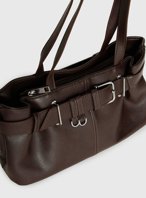 Views Of Capri Schultertasche aus Kunstleder mit Schnalle, Dunkelbraun