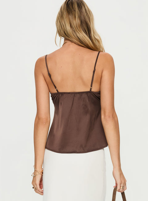 Carmila Satintop mit Bindedetail Braun