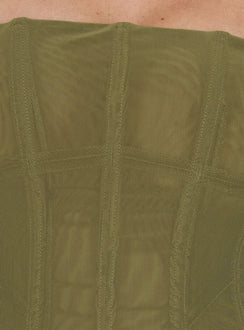 Oscuro Longline Mesh-Korsettoberteil Khaki