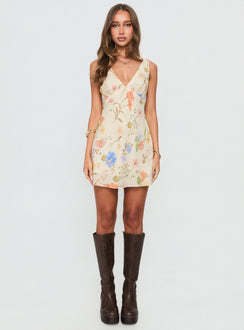 Pennie Bias Minikleid Creme / Blumenmuster