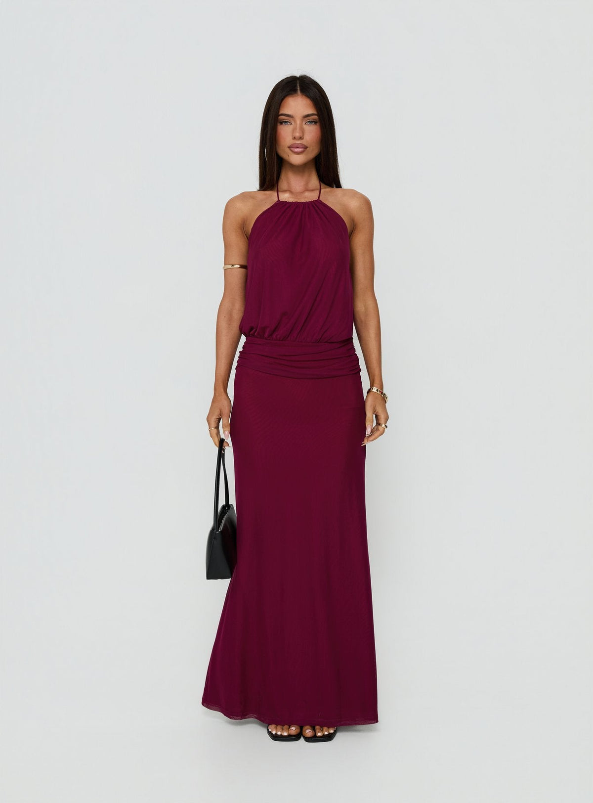 Casperina gerafftes Neckholder-Maxikleid Berry