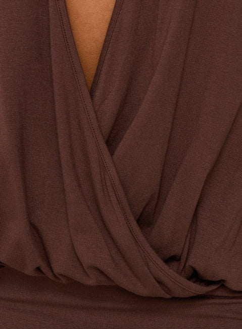 Espiana Plunge-Wickel-Minikleid Braun