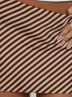 Capturing the Eliena Mini Skirt Multi in womens-skirts with brown and tan striped mini length texture Princess Polly