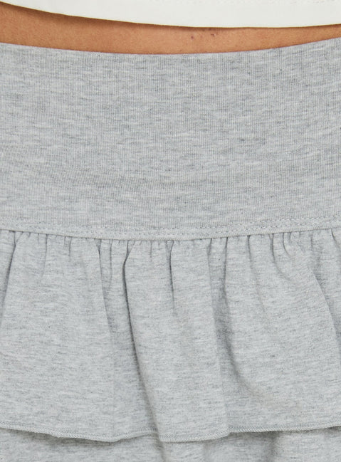 Detailed view of the Sabrena Tiered Mini Skirt Grey Marle womens-skirts in mini length product Princess Polly