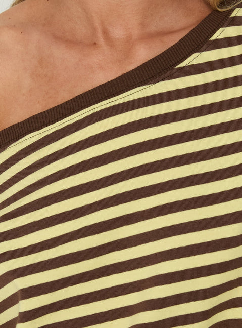 Settle Down One-Shoulder-Oberteil Gelb / Schokobraun gestreift