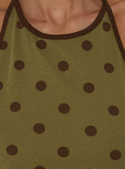 Speranza High-Neck-Neckholder-Top mit grünen Polka Dots