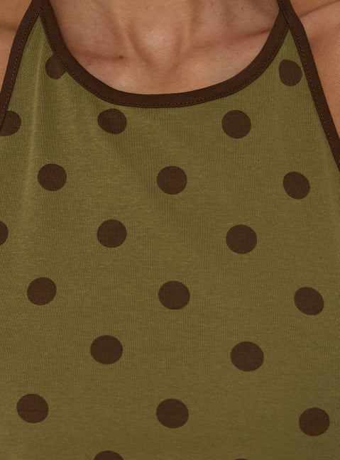 Speranza High-Neck-Neckholder-Top mit grünen Polka Dots