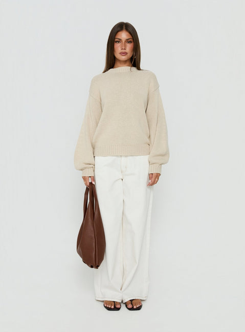 Harmony Balloon Sleeve Knit Jumper Beige