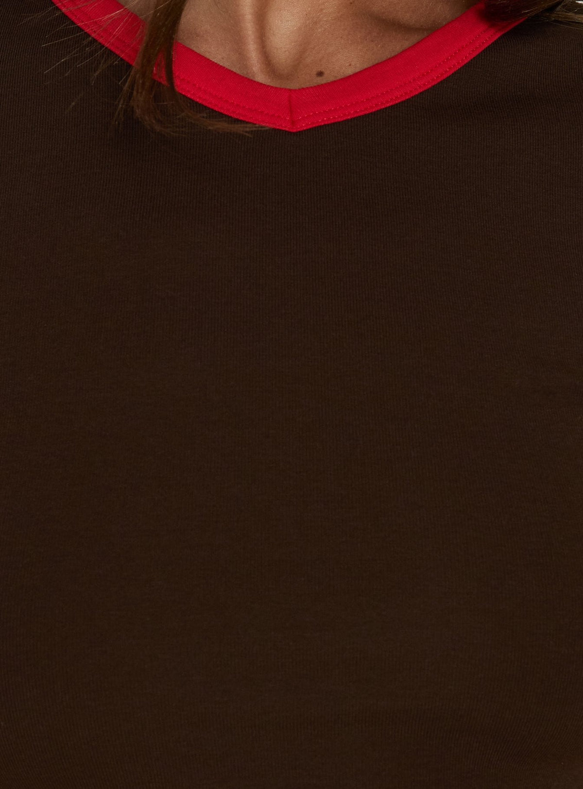 Journee High V Spliced Tee Schokobraun / Rot