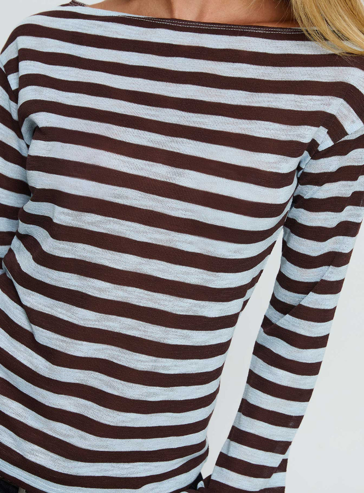 So Composed Langarmshirt mit U-Boot-Ausschnitt, blau gestreift