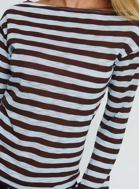 So Composed Langarmshirt mit U-Boot-Ausschnitt, blau gestreift