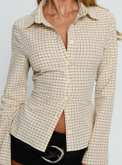Eryx Tie Back Button Up Top Aprikot Karo