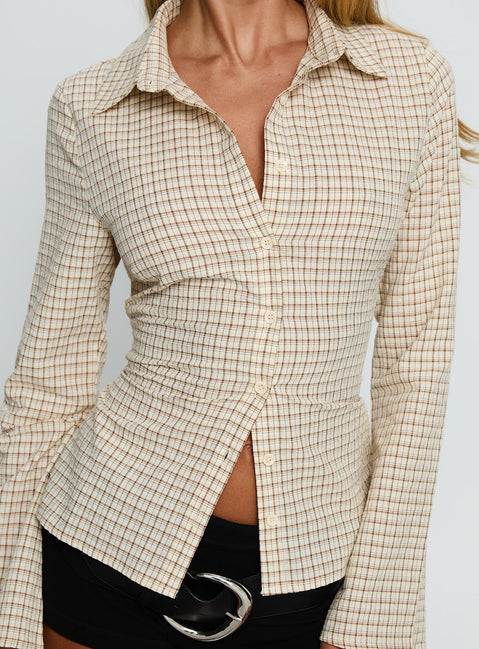 Eryx Tie Back Button Up Top Aprikot Karo