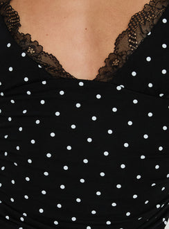 Amia Lace V-Ausschnitt Top Schwarz Tupfen